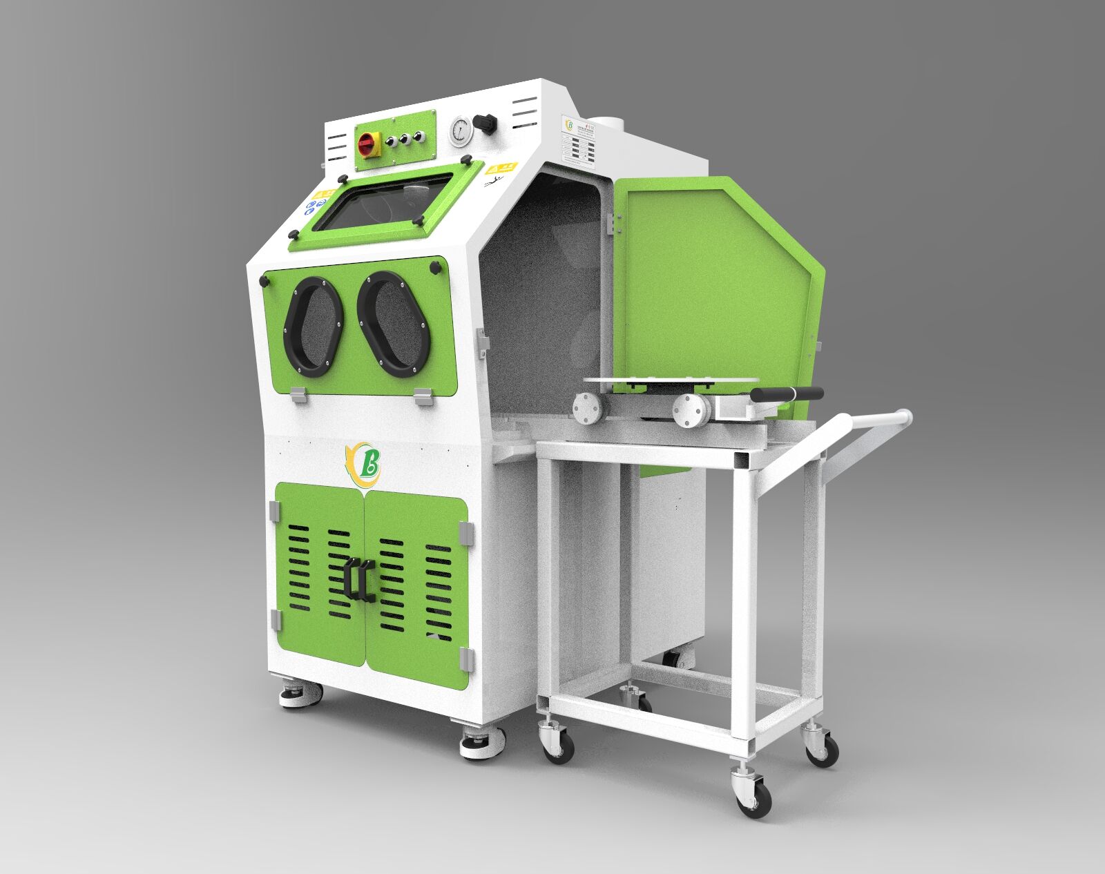 TBSN7660手動推車轉臺式噴砂機-產(chǎn)品尺寸（mm）：760×1230×1780噴砂倉尺寸（mm）：760×600×685艙門尺寸（mm）：540×660產(chǎn)品質量：約26···